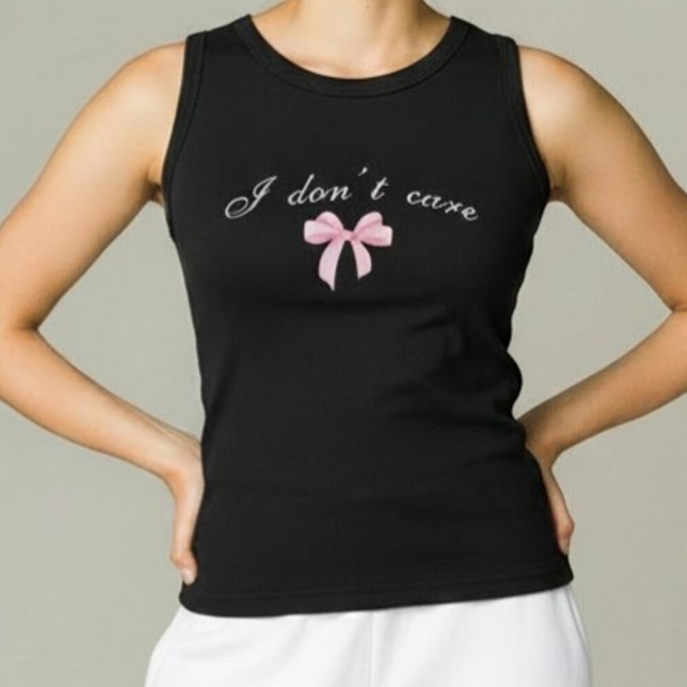 Cupshe Black Graphic Print I Don't Care Tank Top Women's Size S NWT